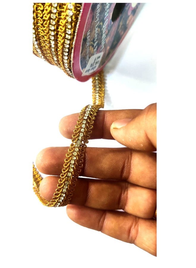 Jasol Stone Chain Lace For Sewing Saree Lace Border With Stone Blouse Dye Sewing Crafts Pack Of 3 Meter, Gold - Image 2